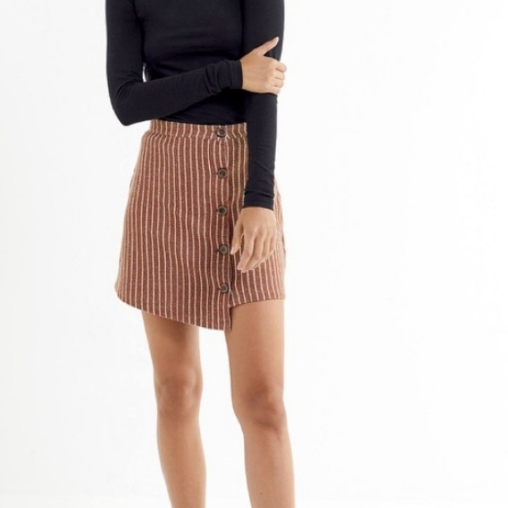 URBAN OUTFITTERS Brown striped buttondown mini skirt NEW small